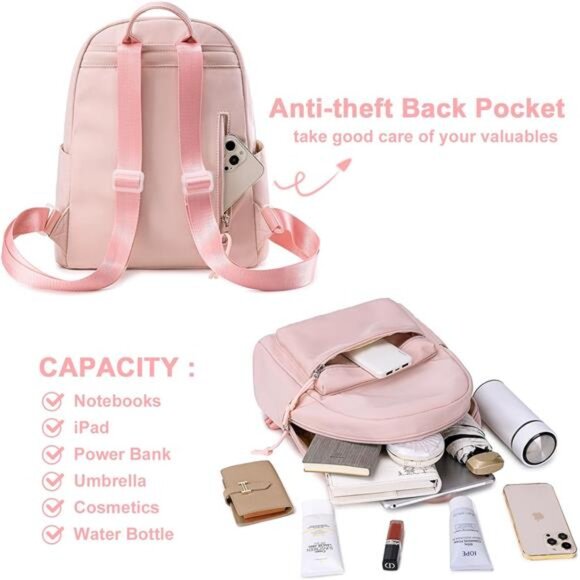 Womens Mini Backpack Water-resistant Pink - Picture 5 of 6